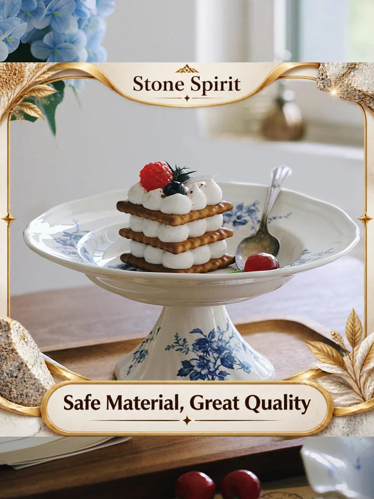 Ahunderjiaz-Vintage Ceramic Tall Tray, Cake, Dessert, Fruit, Living Room Storage, Dining Room, Home Decoration, Kitchen Tablewar