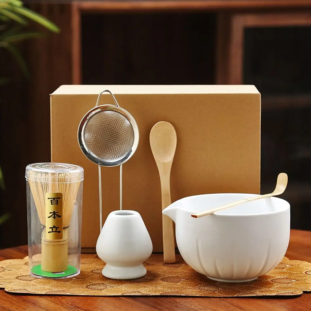 

6pcs Traditional Bamboo Ceramic Japanese Matcha Tea Set Reusable Safe Match Bowl Food Grade Green Tea Whisk Stirring