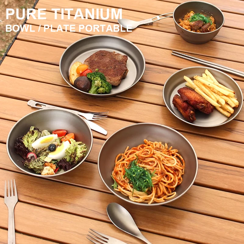 

Pure Titanium Bowl And Plate, Portable, Ultra Light And Healthy, Outdoor Camping, Picnic And Travel Tableware,A1495