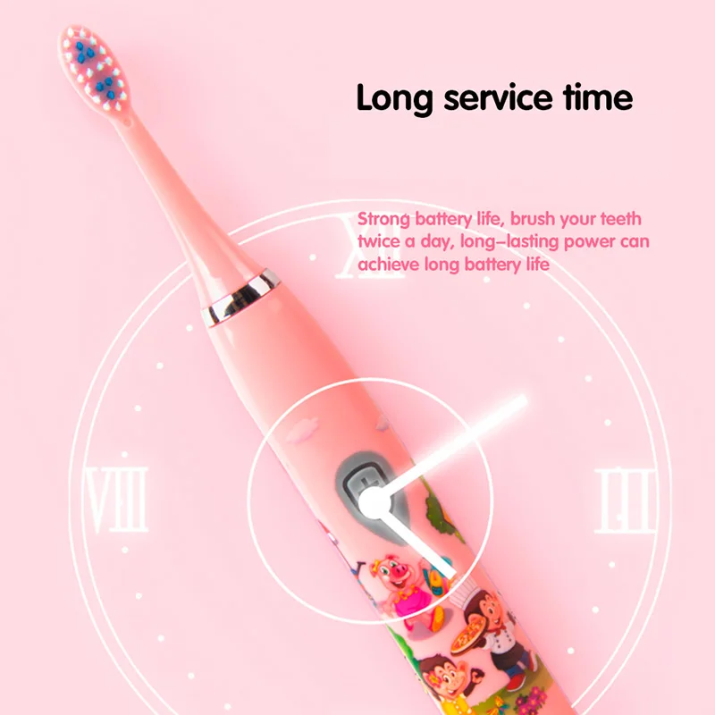 Children Sonic Electric Toothbrush IPX7 Waterproof Colorful Cartoon For Kid Use Soft Bristle Replaceable With Tooth Brush Heads