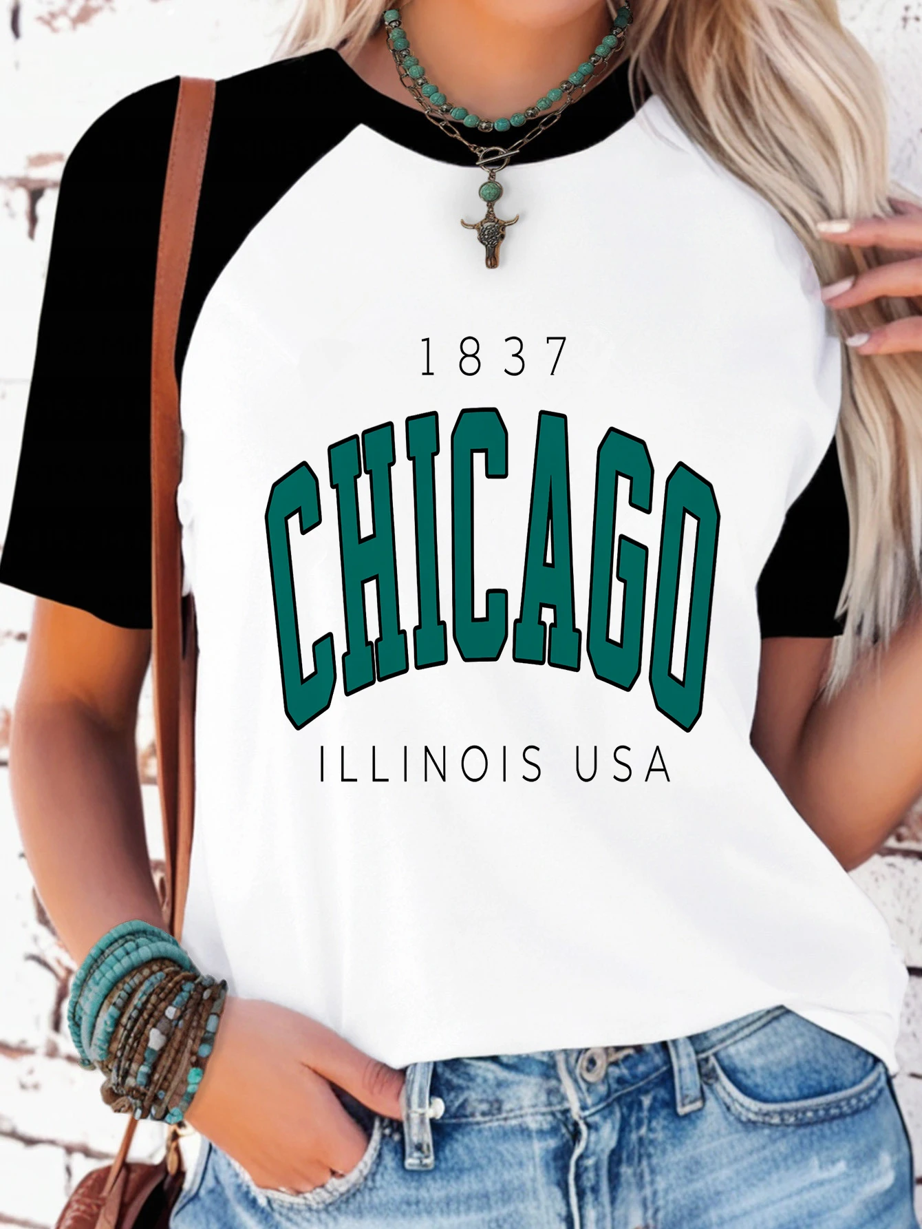 Ameican Style Women's Crew Neck Raglan Short Sleeve T-Shirt New Fashion Circle Print Harajuku Trend Tshirt Female Clothes Outfit