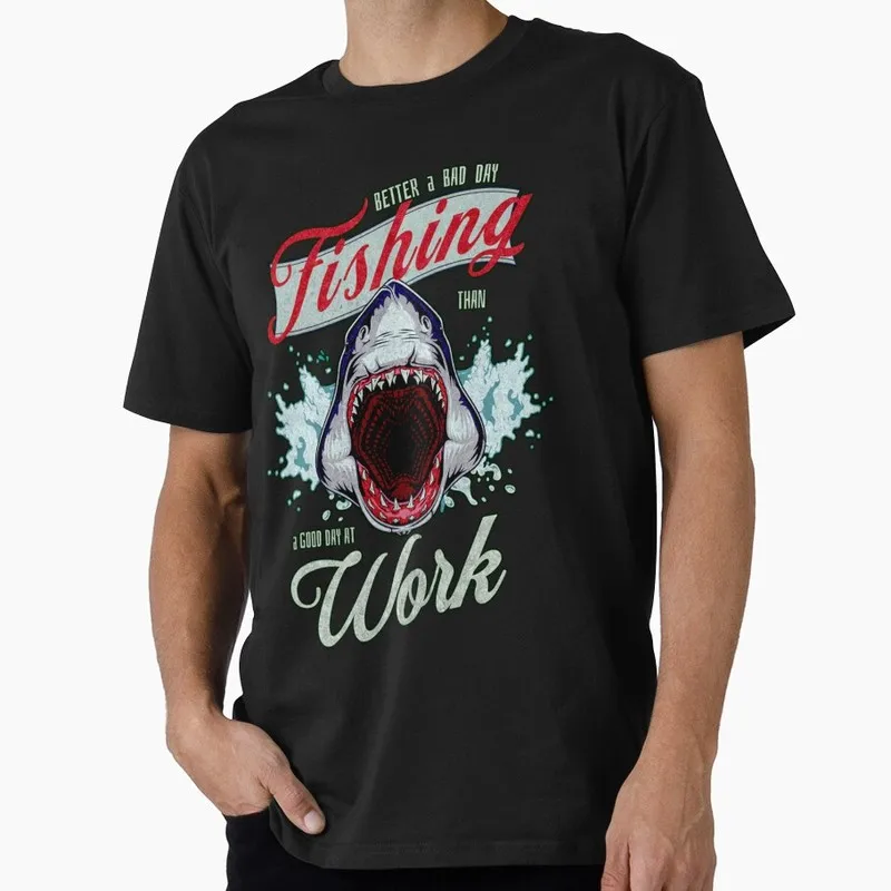 Fishing is the best Jaws Horror Movie Unisex T Shirt Retro Amity Island Great White Shark Graphic Tops Short Sleeve Tees S-6XL