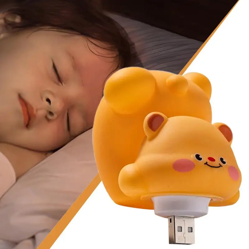 Urso lâmpada 7 cor mudando usb luz da noite do bebê controle de voz bonito urso berçário decoração cabeceira noite lâmpada animal crianças noite lâmpada