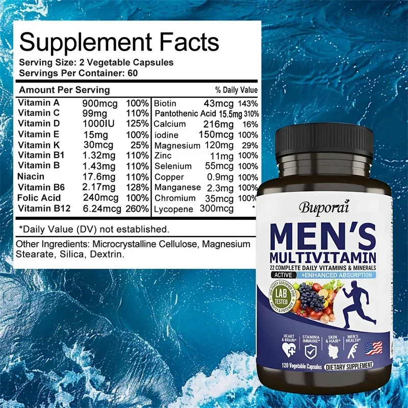 Men's Multivitamin Capsules - Dietary Supplement for Immunity, Energy, Digestion, Skin, and Overall Health