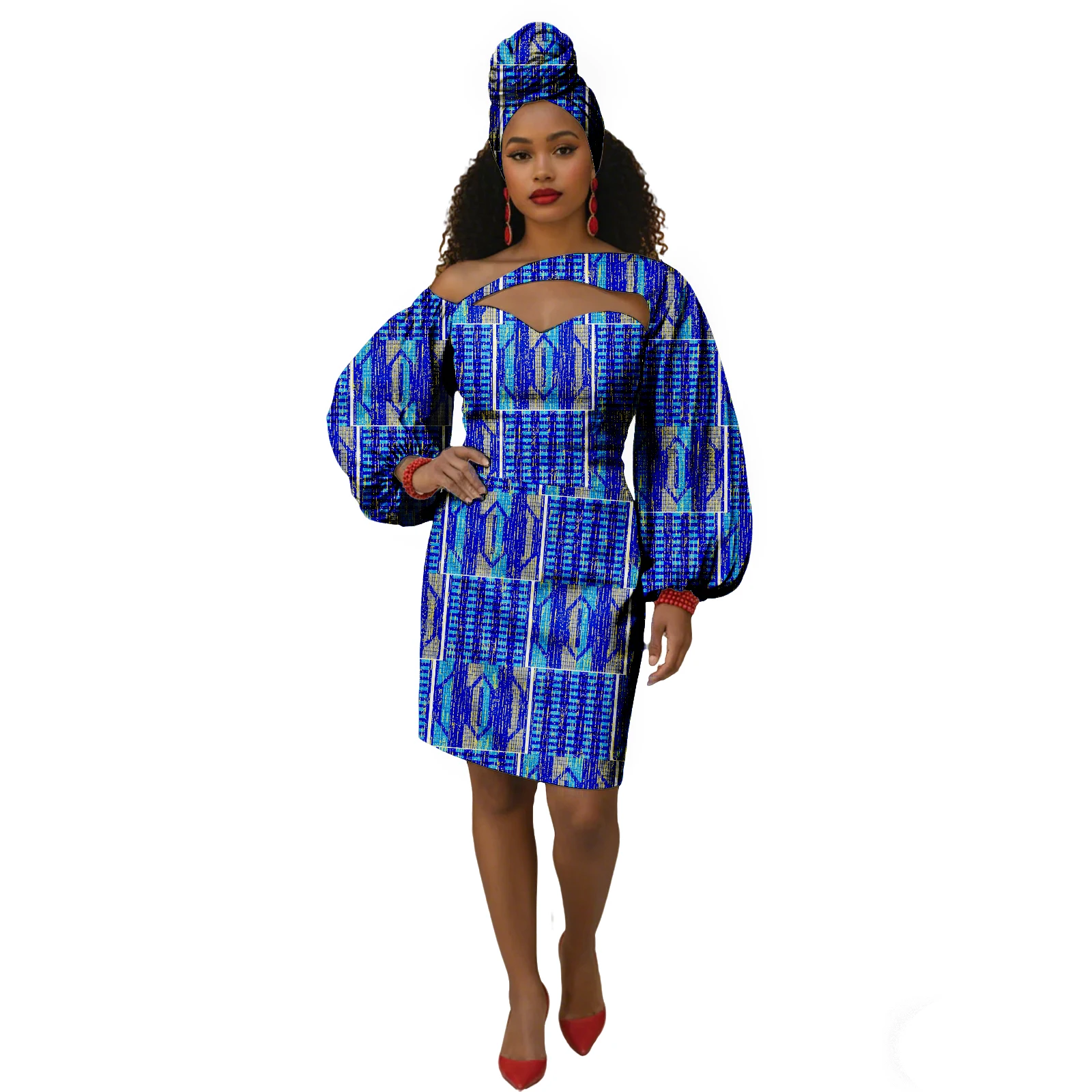 African Turkey Dresses for Women Dashiki Attire Kente Cloth Wax Print  Ankara Dress Gifts Party with Head Scarf