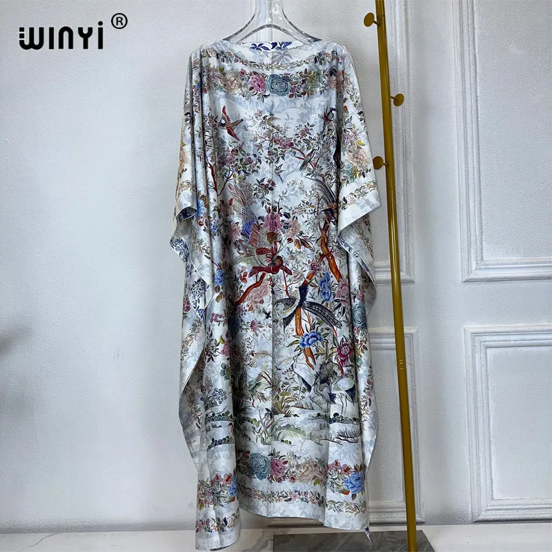 WINYI summer kaftan African Women Boho print Beach abaya dubai luxury Maxi Dress abaya muslim woman dubai Fashion evening dress