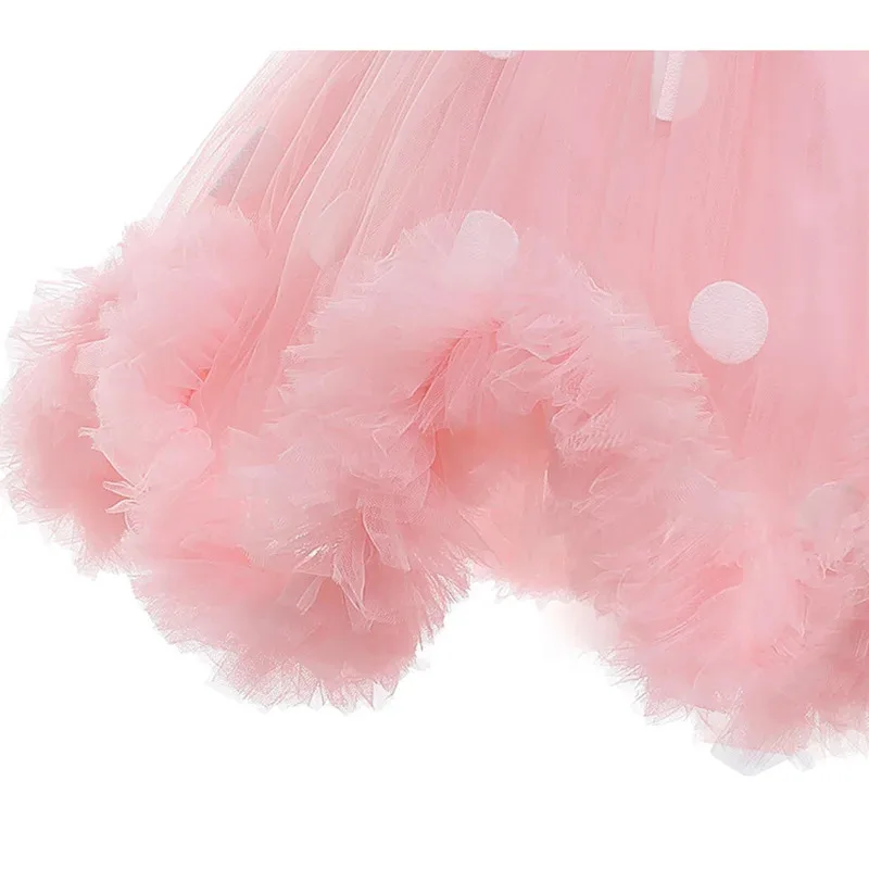 فستان بناتي وردي منقط مع ربطة شعر على شكل آذان فيونكة للأطفال في أعياد الميلاد والهالوين وحفلات الكرنفال فستان الأميرة من 1 إلى 6 سنوات