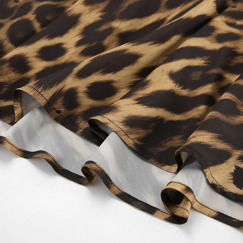 Leopard Print Long Skirts Women Satin Summer Office Elegant Maxi Zipper Skirt Satin Silk Fashion Fishtail Skirt Women Summer