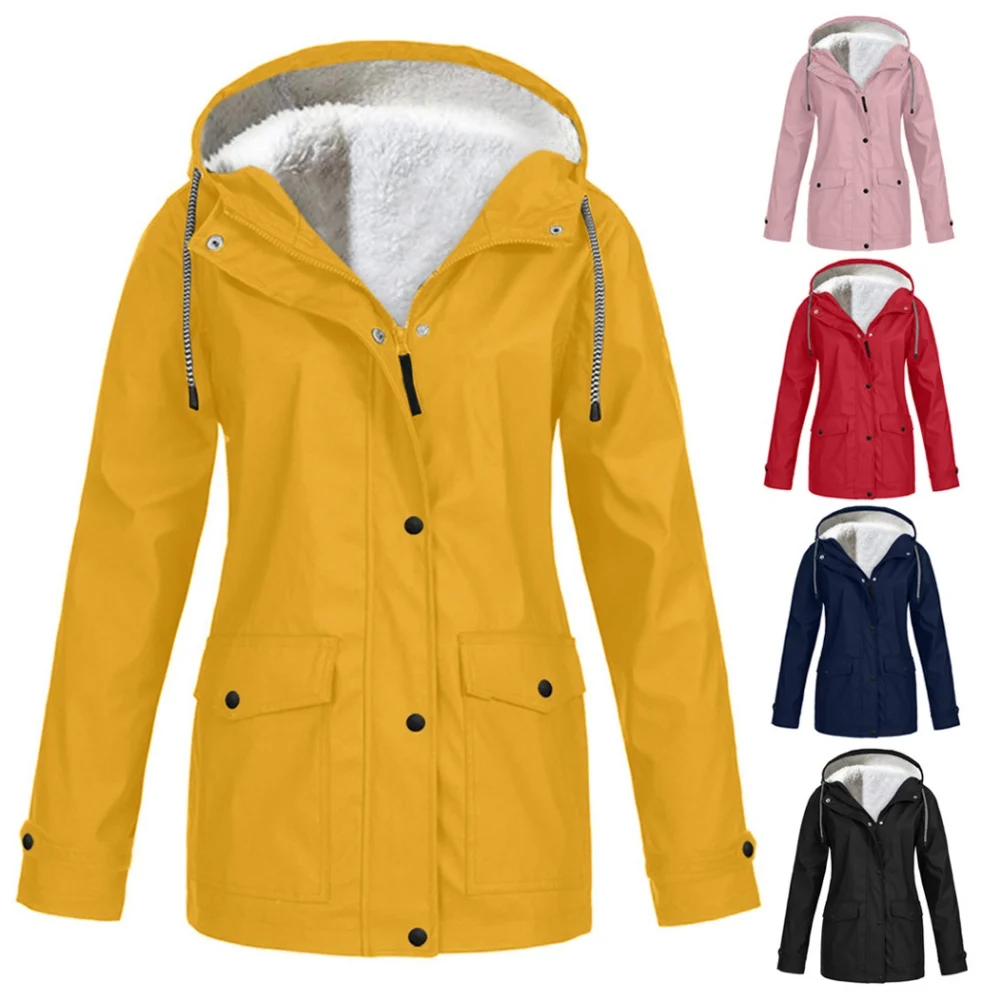 Women's Coat Autumn Winter Plush Jacket Fashion Outdoor Camping Thermal Windproof Jacket Assault Hooded  Zipper Rainproof