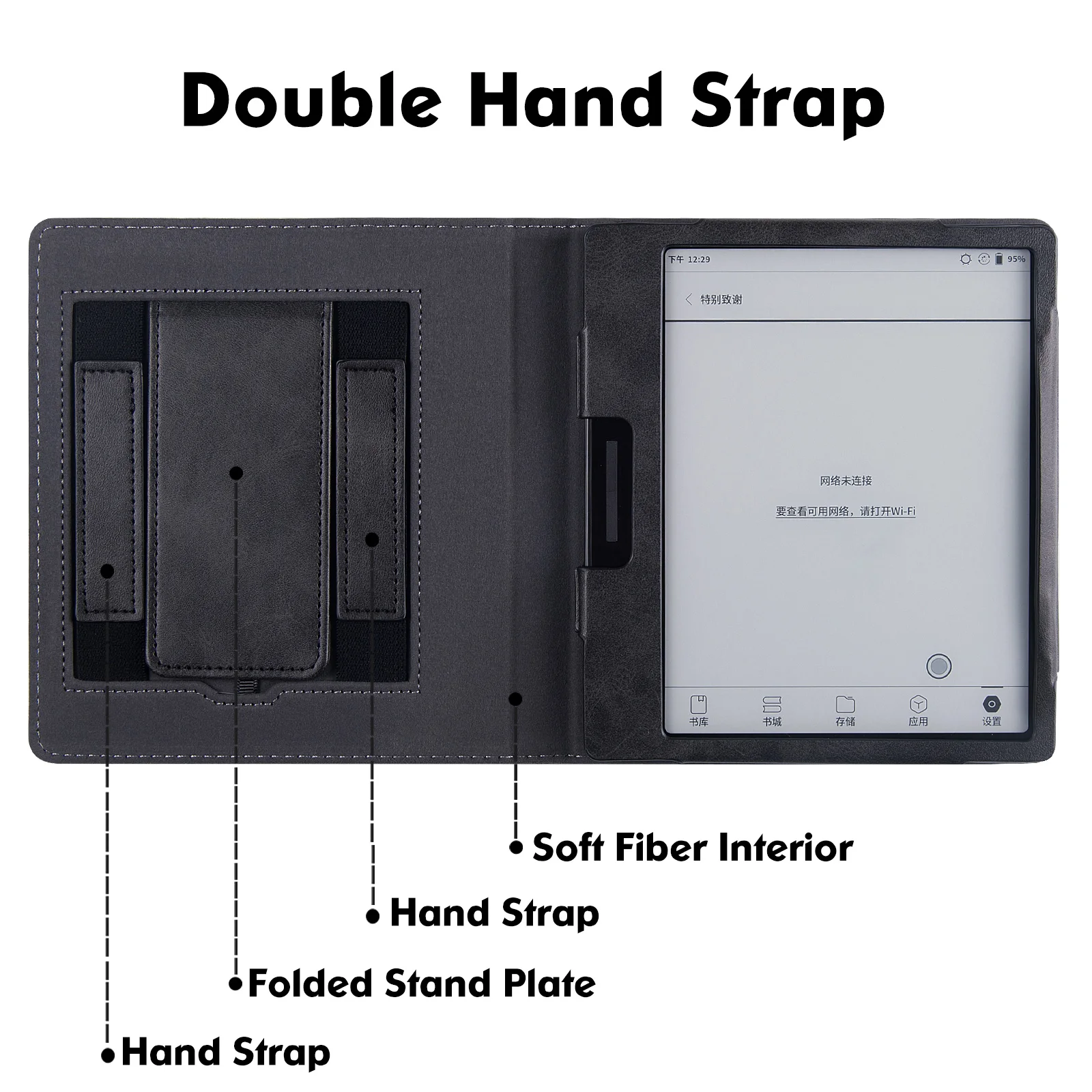 Stand Case for Onyx Boox Leaf 2 (2022 Release) - Premium PU Leather Bookcover with Double Hand Strap and Auto Sleep/Wake