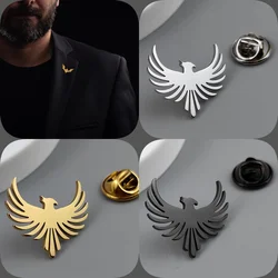 Fun phoenix bird gold-plated badge, suit lapel pin black silver stainless steel, men's collar brooch, Halloween gift