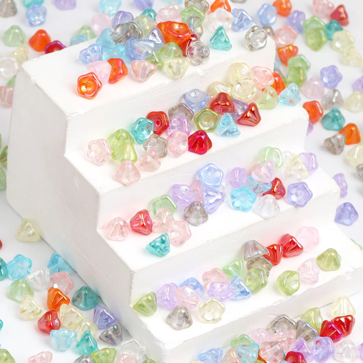 10pcs/20pcs Random color 6*8mm Transparent Glass Wind Chime Flower Beads For DIY Jewelry Making, Unique Little Trumpet Flower