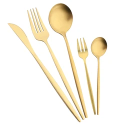 20/30/40Pcs Matte Gold Cutlery Set Stainless Steel Tableware Knife Fork TeaSpoon Cake Fork Kitchen Gold Flatware Set