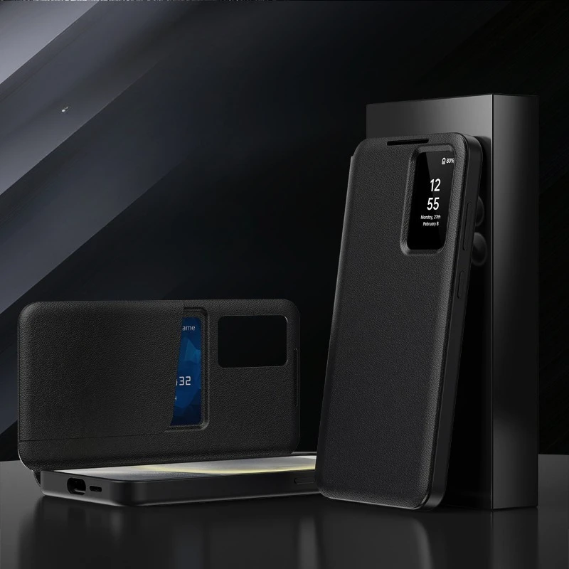 New Smart APP Sleep Awake Flip Cover For Samsung Galaxy S25 S24 S23 Ultra Plus Window View Flip-free Answer Calls Leather Cases