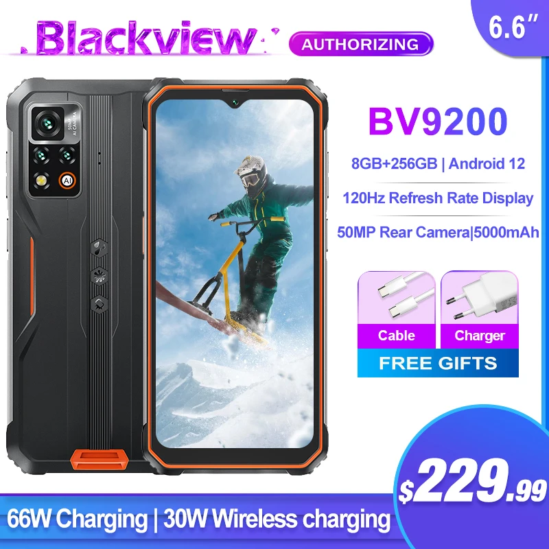 Blackview BV9200 wytrzymały smartfon 8GB 256GB 66W szybkie ładowanie wsparcia ładowanie Wireless telefon komórkowy 120Hz z systemem Android 12 telefon komórkowy