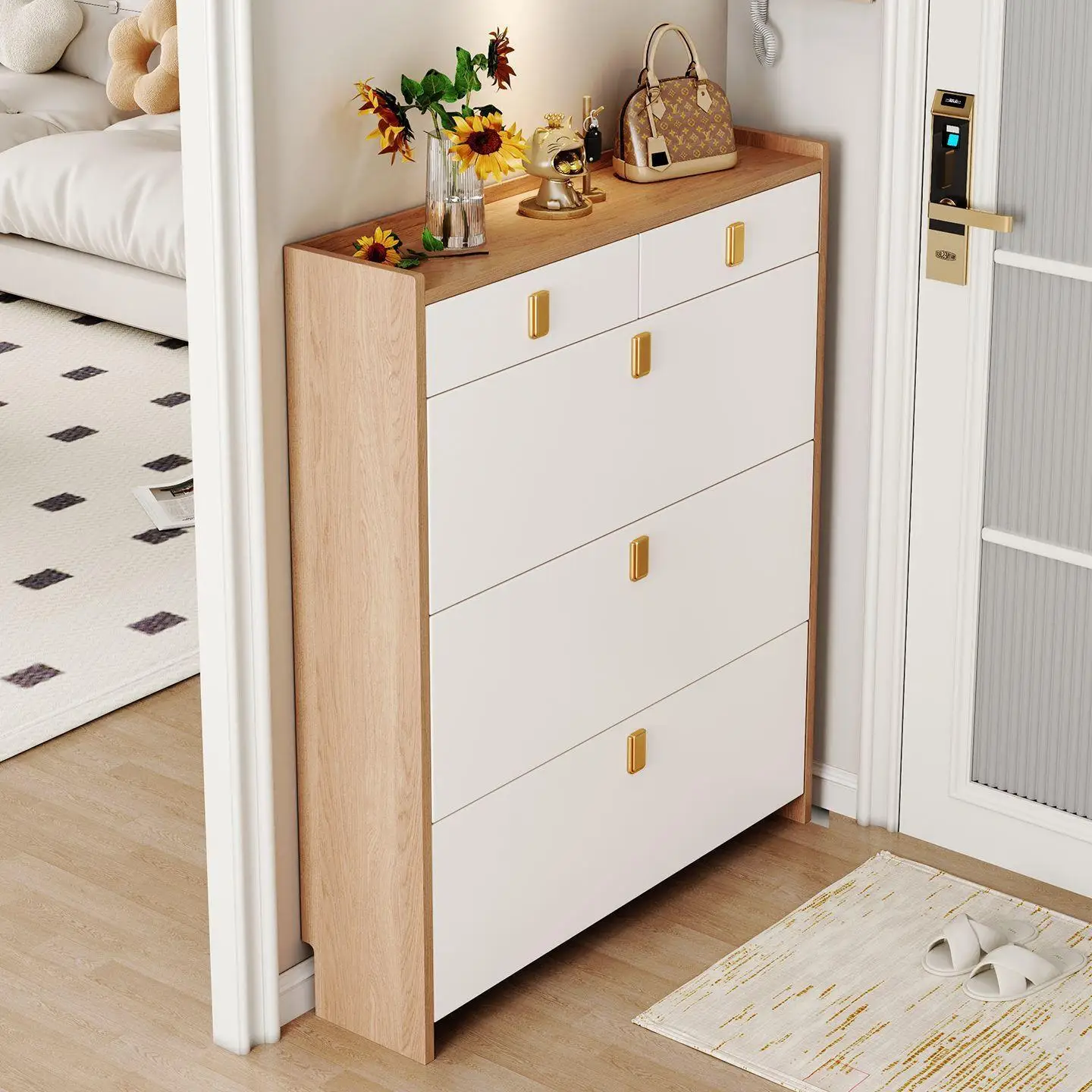 Ultra-thin tipping bucket shoe cabinet new 2026 popular household door storage large-capacity shoe rack
