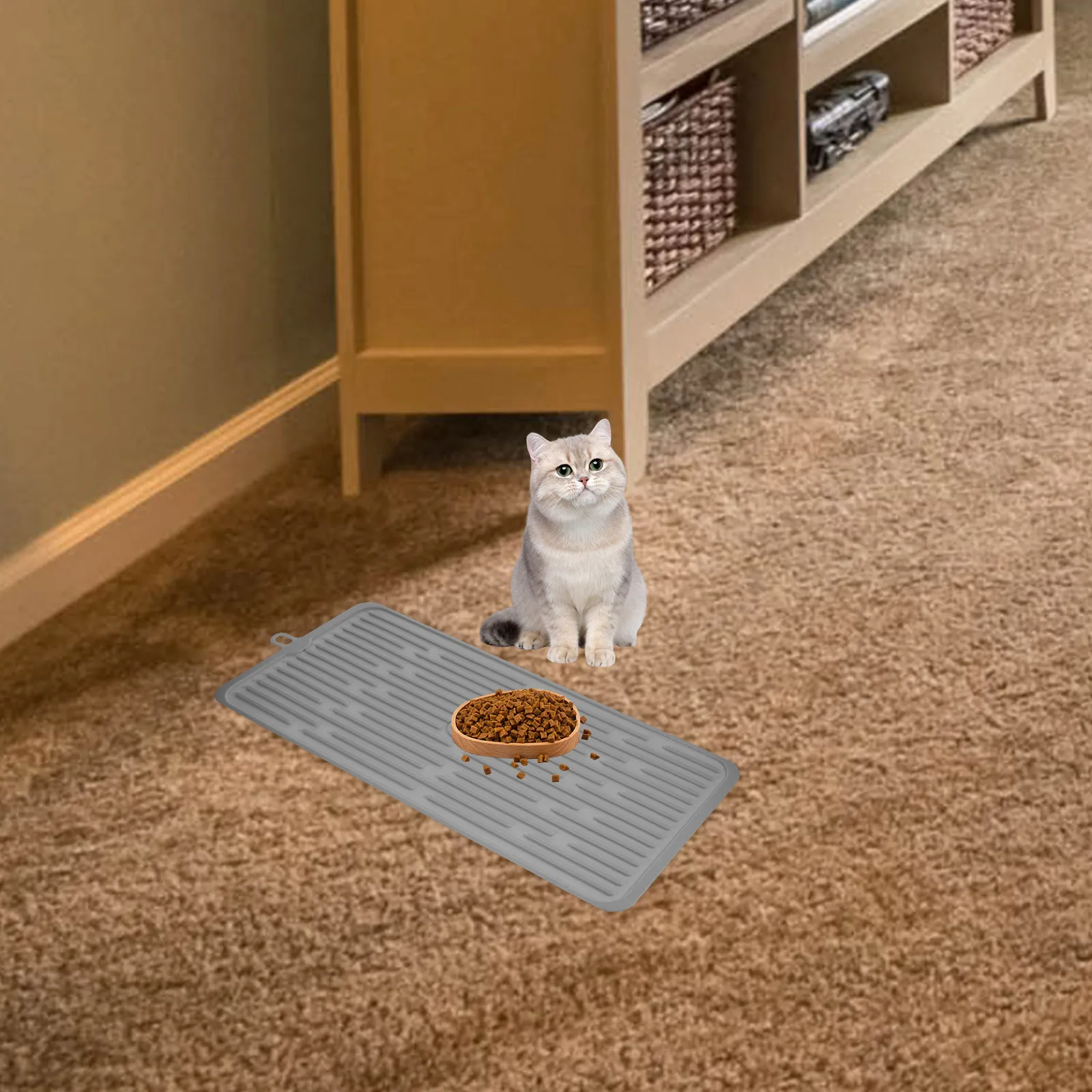 

Waterproof Dog Feeding Mat Non slip Silicone Pet Placemat for Cat Bowl Deep Gray Foldable Food Pad Dog Drinking Accessory Indoor