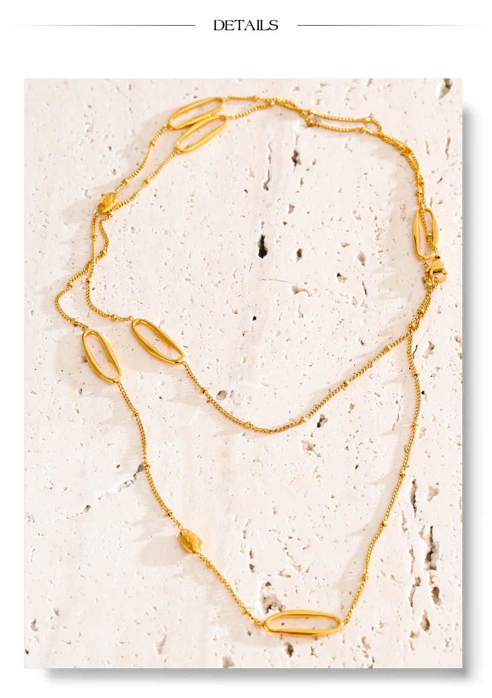 Yhpup 88 cm ovale Pulloverkette aus Edelstahl, lange Halskette für Damen, 18 Karat golden, PVD-beschichtet, unverwechselbarer Modeschmuck, Geschenk – Detail 6