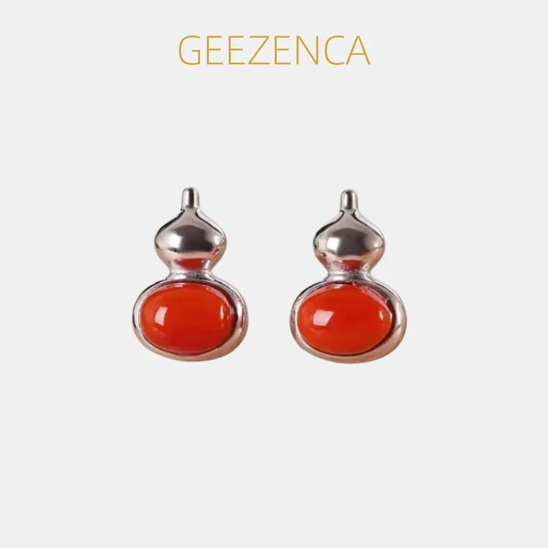 GEEZENCA Jasper Agate 925 Sterling Silver Gourd Shape Stud Earrings Women Dainty Lightweight Small Stackable Statement Earring