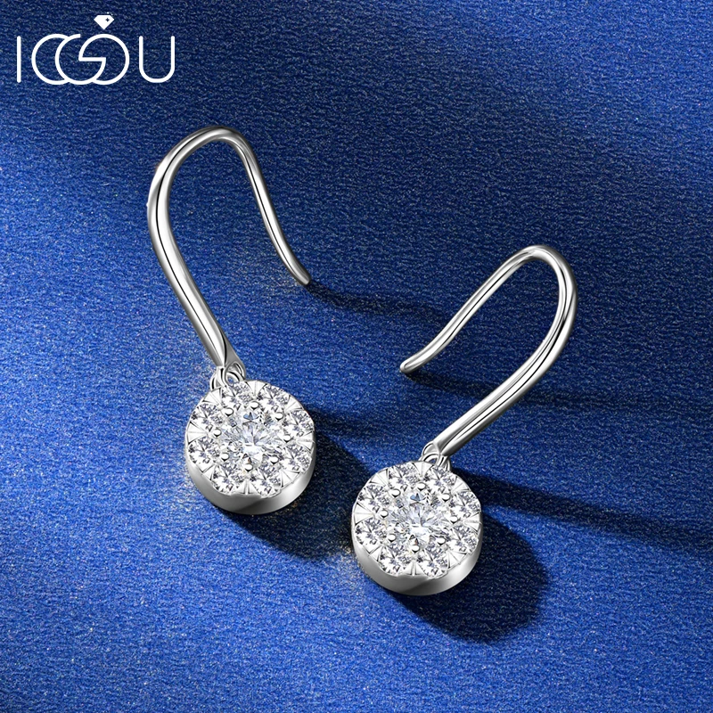 

IOGOU 925 Sterling Silver Hook Drop Earrings 4mm 2mm Full Moissanite Diamond Dangle Earring for Women Jewelry Wedding Party Gift