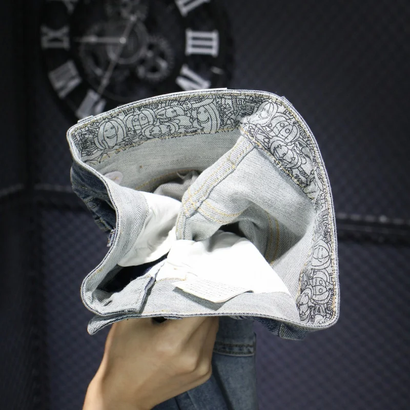 Pumpkin printed cropped jeans for men2024summer thin slim fit fashionable stretch casual high-end men's clothing skinny pants