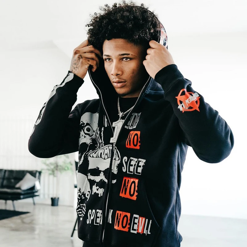 Men's Skull Letter Graphic Gothic Print Streetwear Oversized Hoodie Y2k Clothes Grunge Zip Hoodie Hip hop Long Sleeve hoodie new