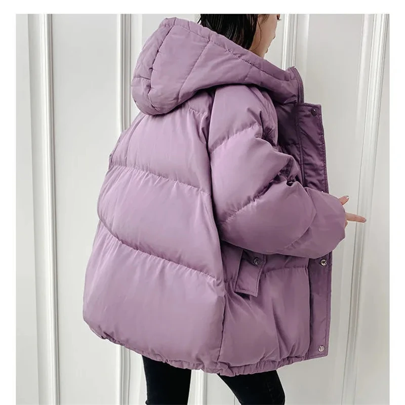 Winter Jacket 2023 New Women Puffer Parkas Loose Down Cotton Padded Jacket Warm Thicken Parka Snow Wear Coat Hooded Outwear