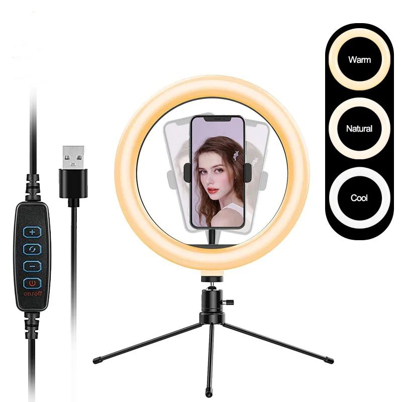 

10 Inch LED Selfie Ring Light Dimmable Photography Fill Lamp with Mini Tripod for Phone Tiktok Live Video Photo Studio Ringlight