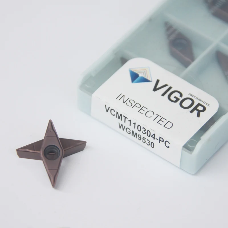 VIGOR Original 100% VCMT VCMT110304 VCMT110308 VCMT160404 VCMT160408 PC CNC Outils de coupe de grande taille Plaquettes de tournage en carbure de tungstène