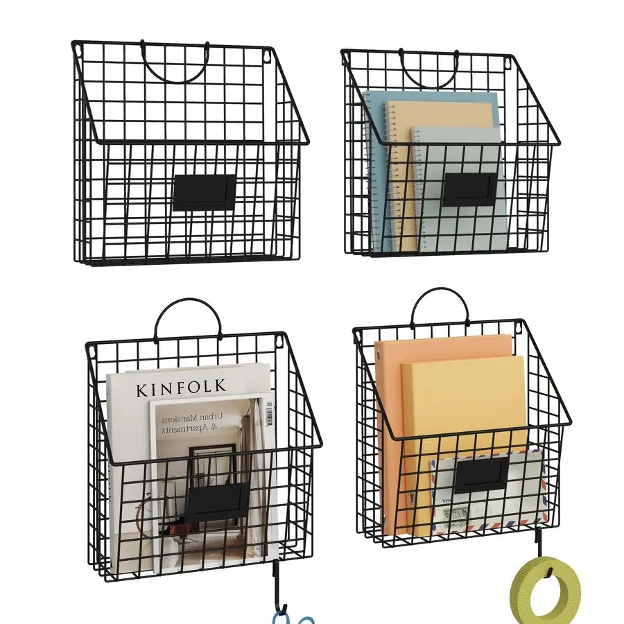 

Wall File Holder Organizer Metal Wall Mount File Folders Holder Magazine Rack with Handles and Hooks , for Home Office, 4 Packs,