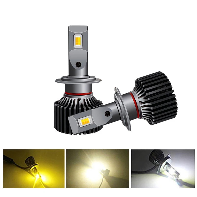 Phare LED double couleur pour voiture, 2x100W, jaune et blanc, 3000K + 4300K + 6000K H4 H8 H11 HB3 9006 H7, ampoules antibrouillard 12V 12000LM