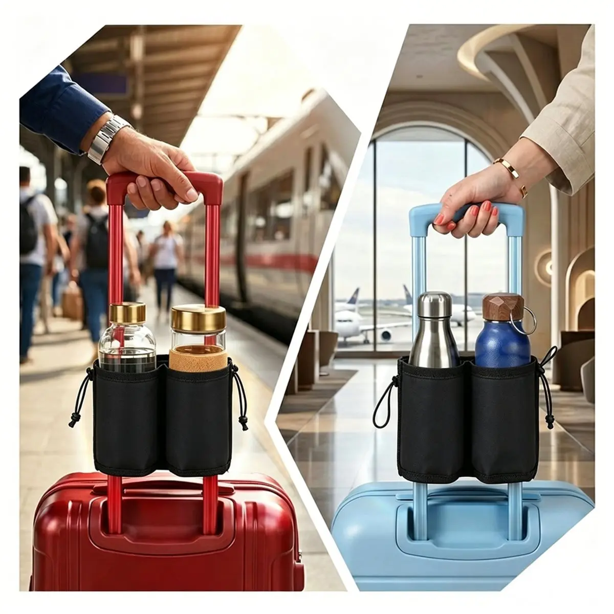 PHONE&GEAR Luggage Travel Cup Holder for Suitcases Free Hands, Carry on Beverage Cup Holder, Luggage Cup for Flight Attendants