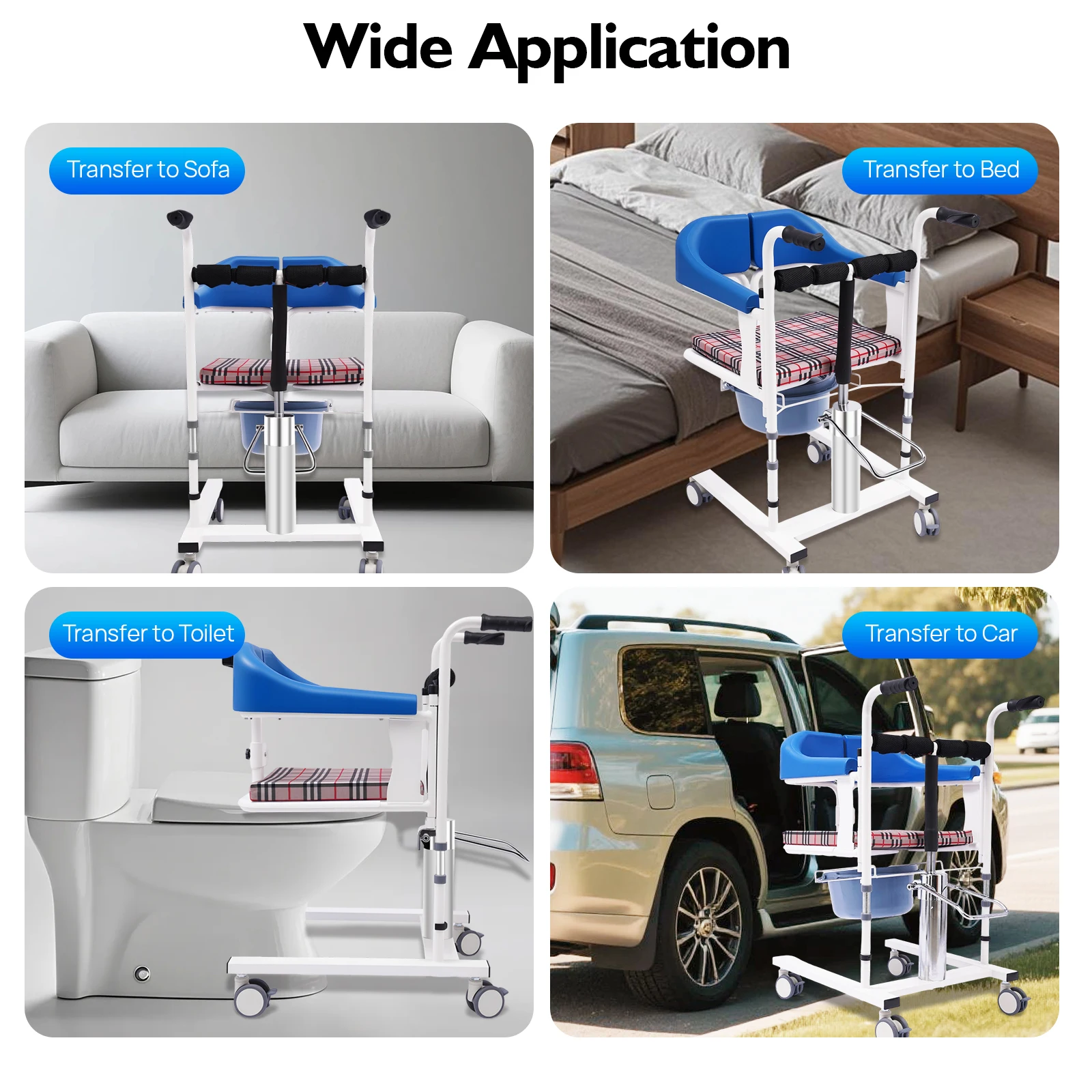 كرسي التمريض الهيدروليكي لرفع المريض بعجلات (فرامل) ومسند ظهر ناعم، ارتفاع قابل للتعديل لكبار السن والمعاقين