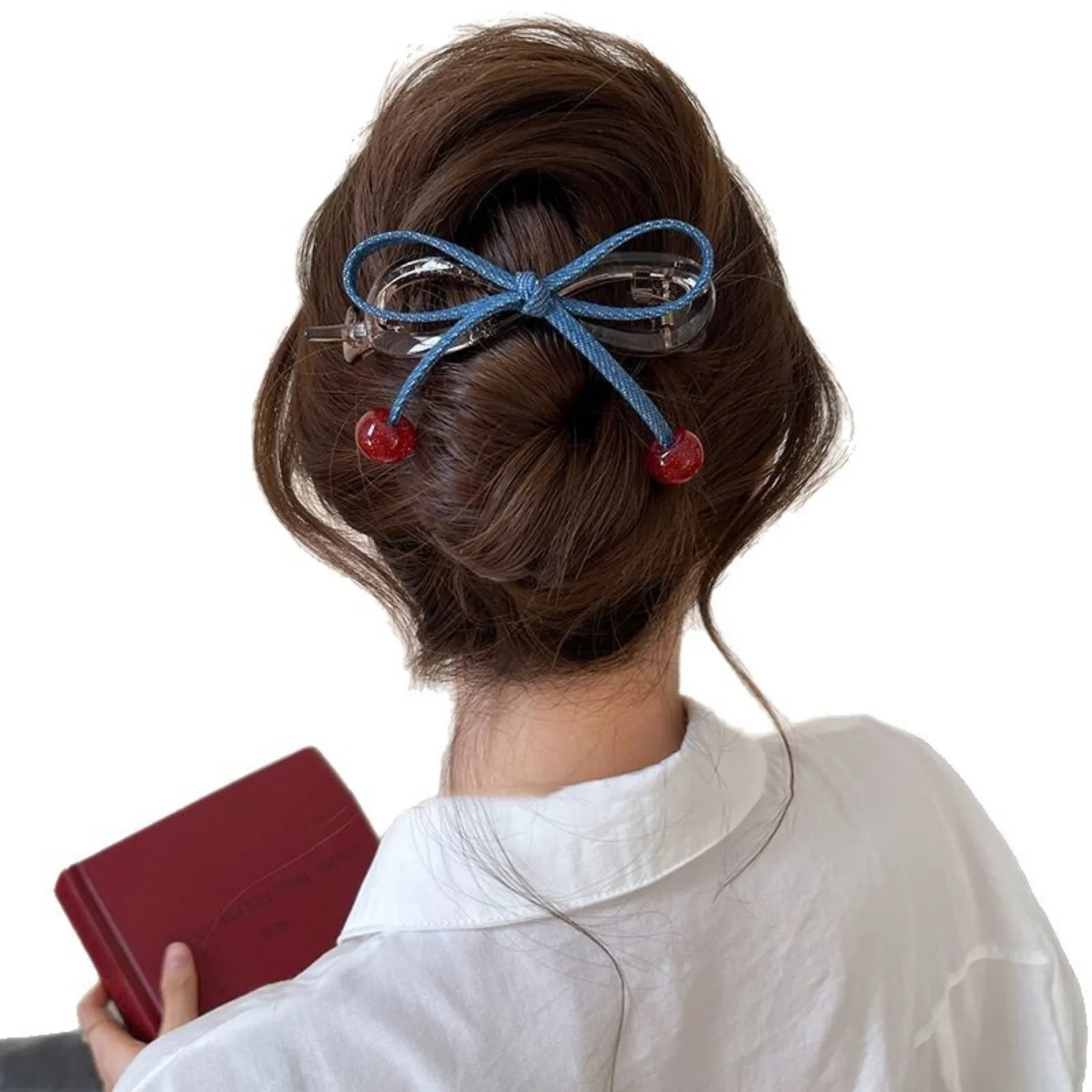1 Stück Haarspangen mit süßer kirschblauer Schleife, süße transparente Haarklammern, modischer Haarschmuck für Frauen und Mädchen – Detail 5
