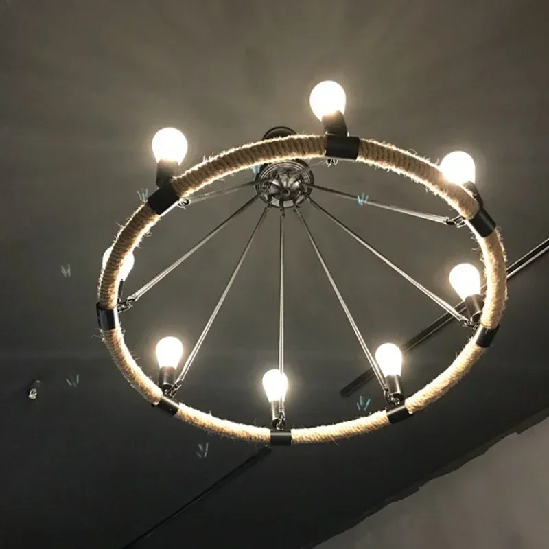 Circular annular antique vintage retro hemp cable cord wire rope hanging chandelier light lamp LOFT for dinning foyer restaurant