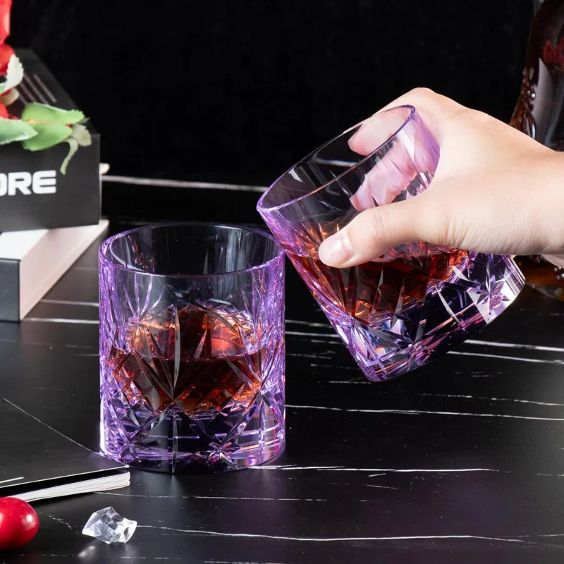 Numerous Flowers Purple K9 Crystal Whiskey Glasses Japanese Style Hand Carving Lowball Wine Glass Tumbler Cup Dropshipping