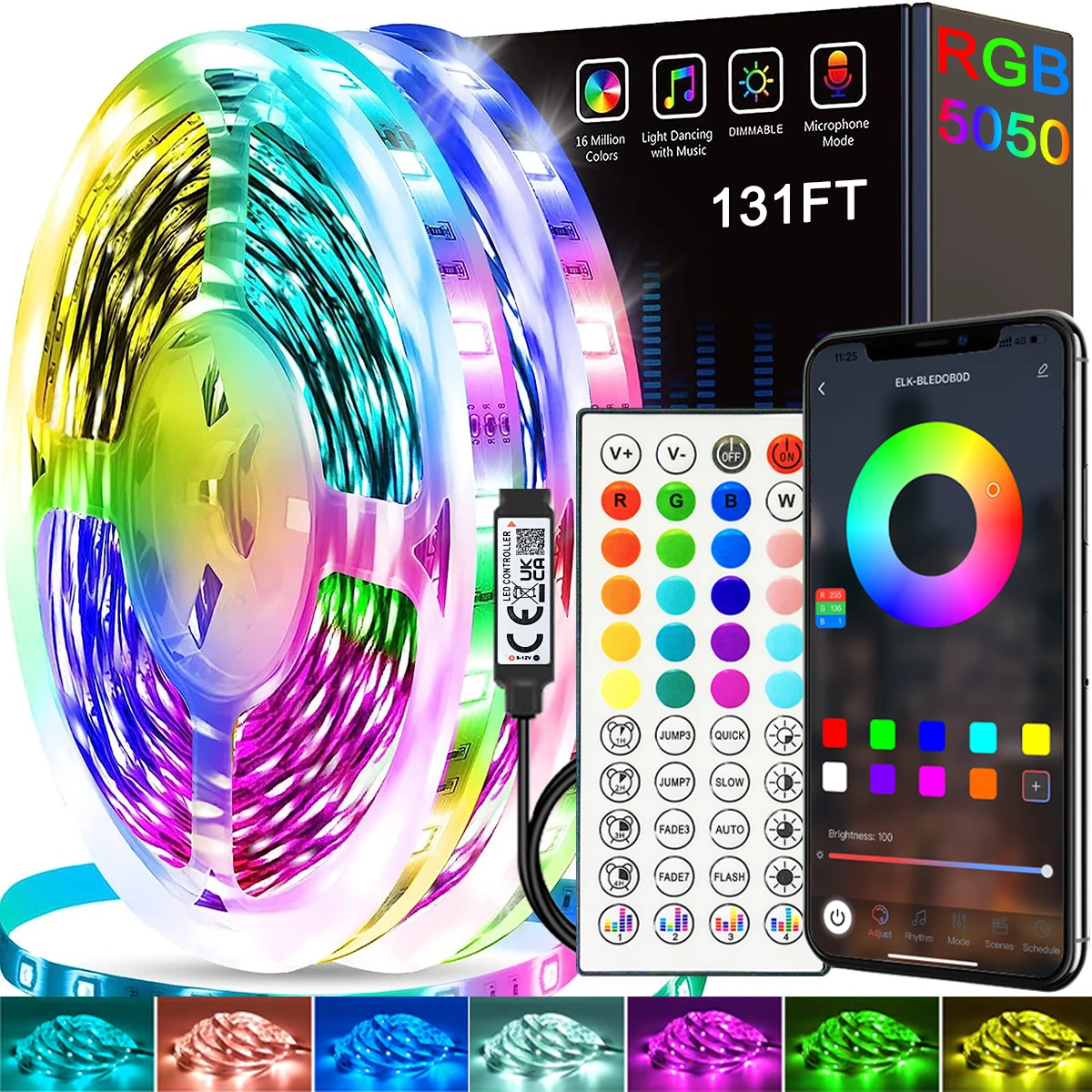 

40M/131Ft Led Strip Lights APP 44Keys Remote Control USB 5V Music Sync RGB Flexible Tape Diode Lights for Party Home Luces Led