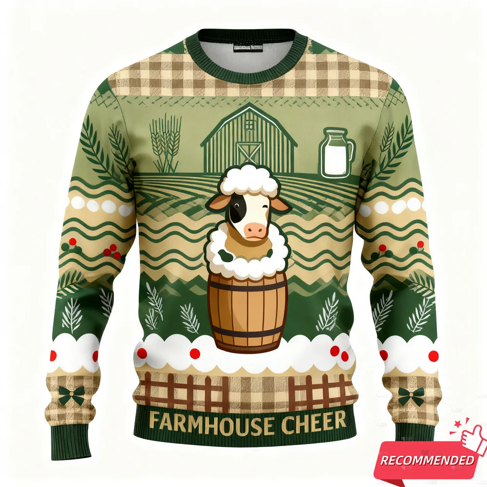 مضحك الحيوان البقرة القبيح عيد الميلاد سترة 2026 الزنجبيل رجل البيرة ثلاثية الأبعاد طباعة عيد الميلاد كوكي المرأة البلوزات البلوز للجنسين سترة #1