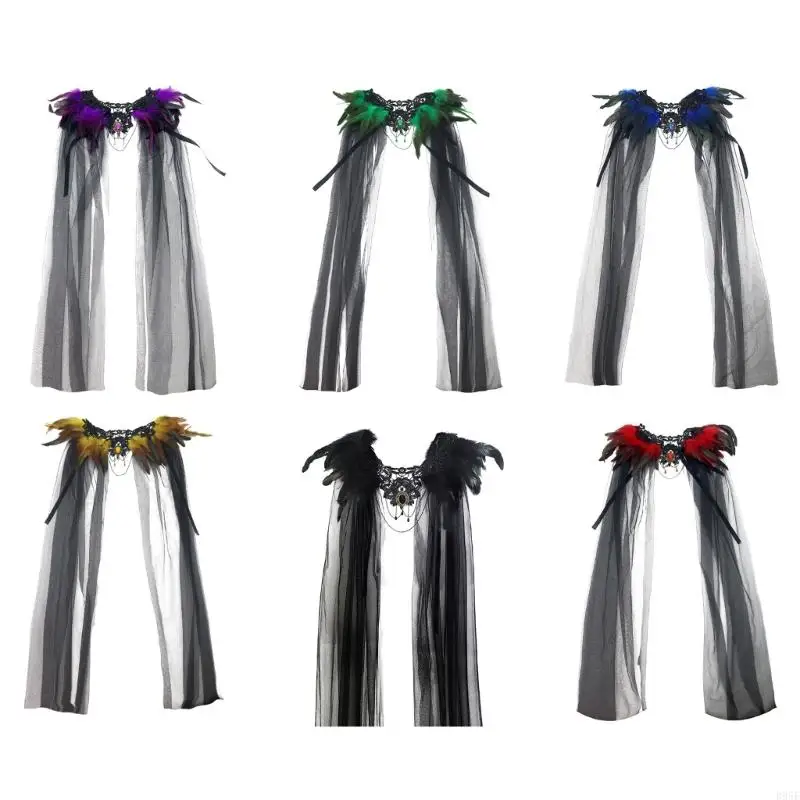 

B95F Gothic Shawl Shrug Shoulder Wrap Victorian Lace Collar Halloween Cosplay Costume Accessories for Adult Women