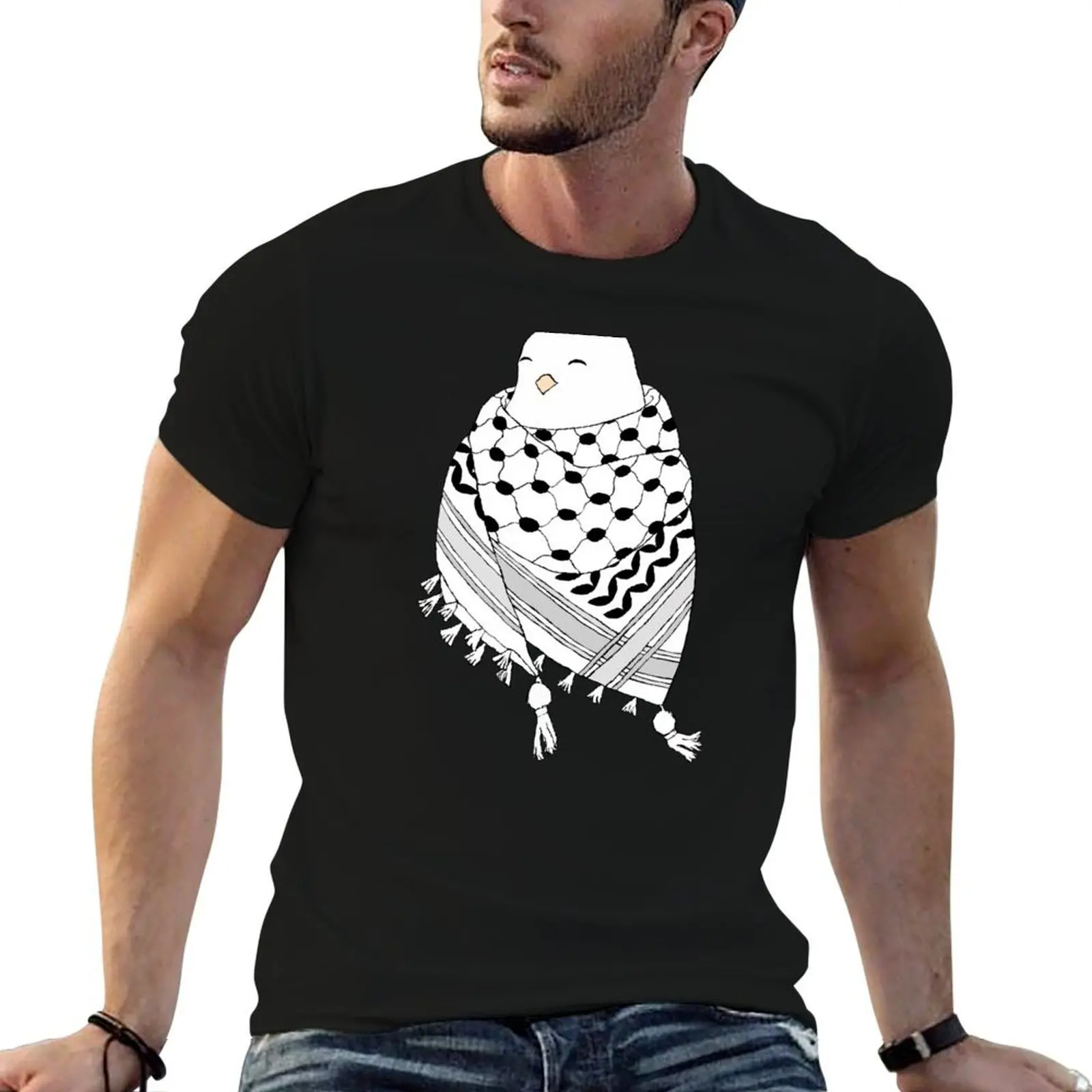 Happy Dove Wrapped in Keffiyeh Scarf T-Shirt graphics blacks men clothing
