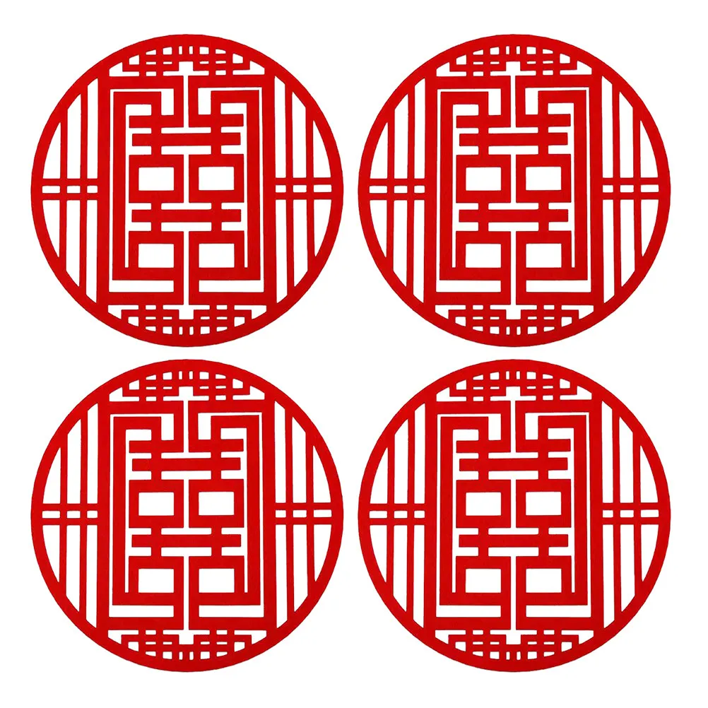 4Pcs Non-Woven Chinese Wedding Decor Red Double Happiness Cut for Traditional Wedding Banquet Living Room Bedroom Window Door