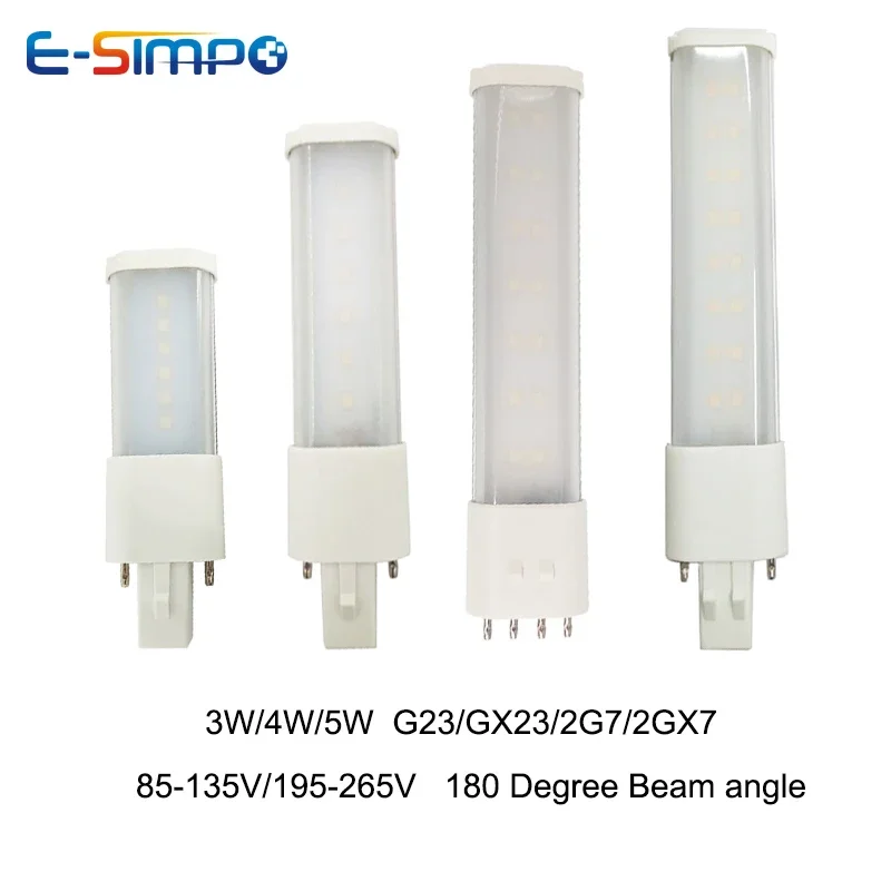 Bombilla LED de repuesto para escritorio, foco de lectura con enchufe Horizontal, 3W, 4W, 5W, G23/GX23, CFL PL, 2 piezas