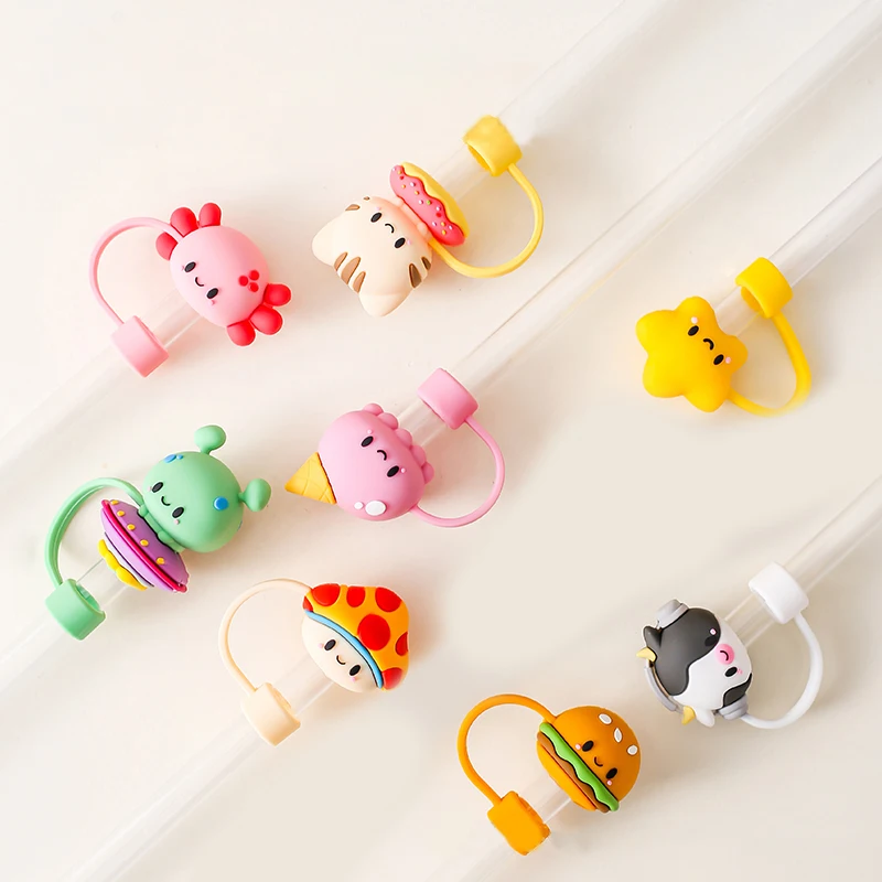 Silicone Vedação Plug Straw, Reutilizável Beber Dust Cap, Desenhos animados Plugs Dicas Capa Suit, Cozinha Cup DIY Acessórios, 1Pc