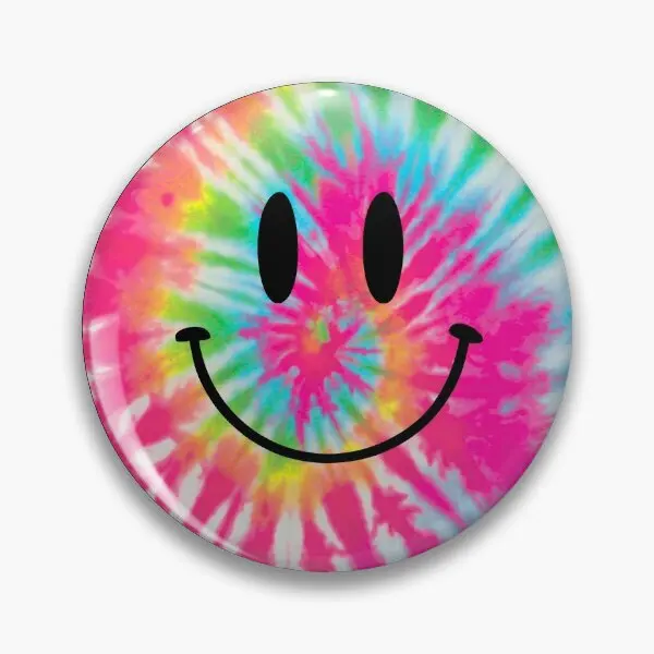 Tie Dye Happy Face  Soft Button Pin Gift Women Fashion Brooch Collar Clothes Creative Cartoon Metal Hat Funny Cute Badge Lover