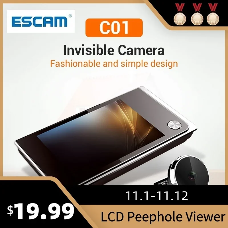 Escam C01-Écran LCD numérique 3.5 pouces, résistant à 120 degrés, judas, visionneuse photo, surveillance visuelle, caméra électronique œil de chat, sonnette