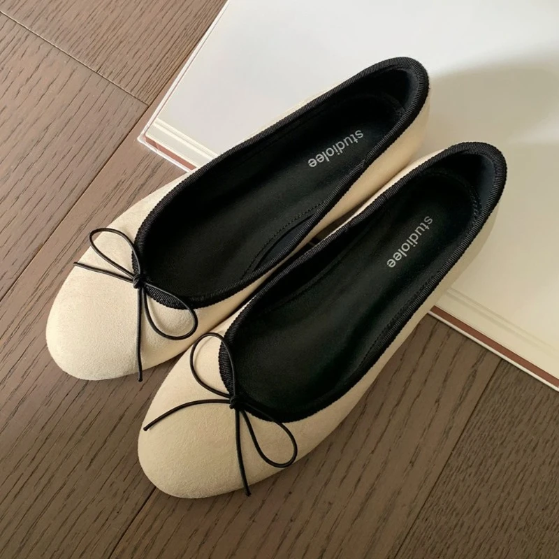 

Bow Elegant Round Toe Ballet Flats Women Comfort Shallow Spring Autumn Footwear Female Soft Sole Concise Leisure Walking Shoes