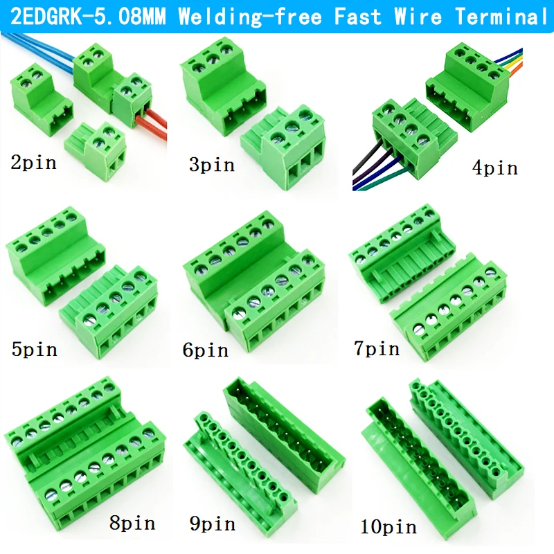 1Pair 2EDGRK-5.08MM Terminal Blocks Fast Wire Connector Solderless 2-24Pin Butting Style Plug-in Male Female Wiring Terminals