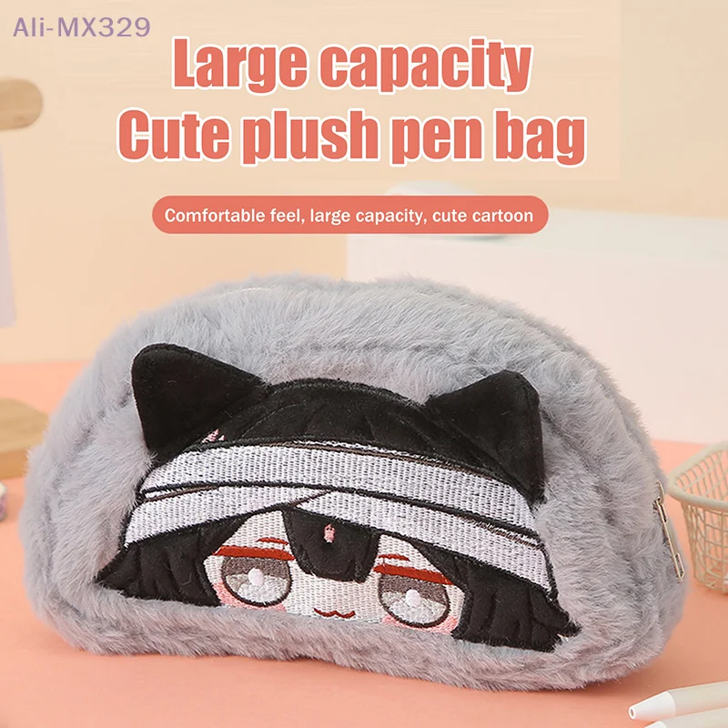 {MX} مقلمة من القطيفة باللون الرمادي الكرتوني ذات سعة كبيرة وحقيبة أقلام منظم أدوات مكتبية وحقيبة تخزين المكياج #3