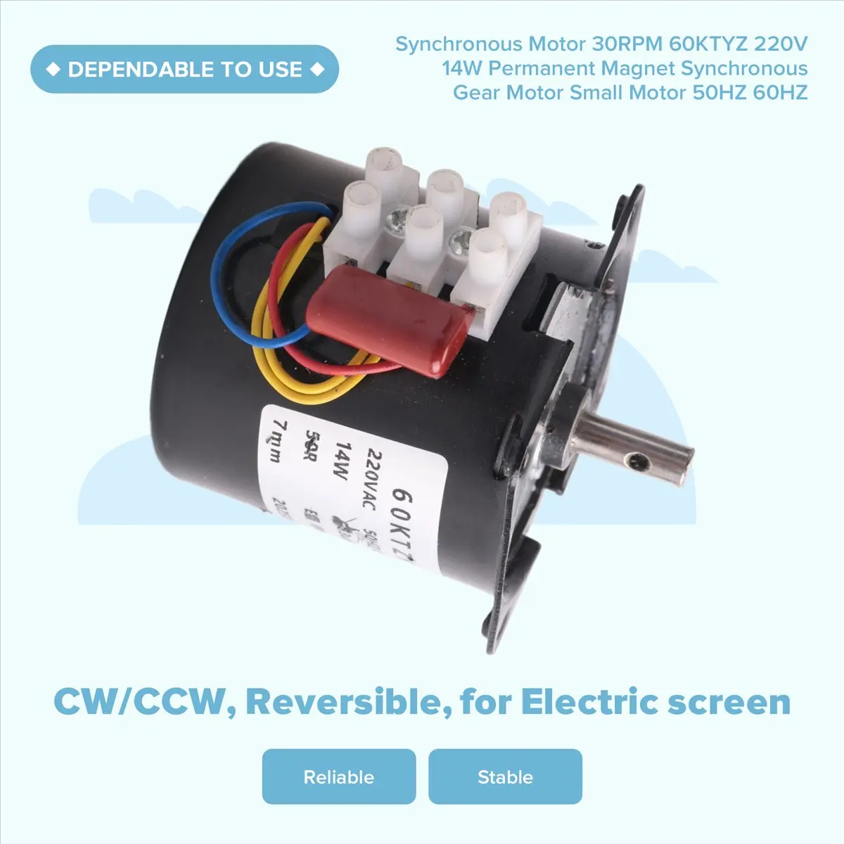SCLS Synchronous Motor 30RPM 60KTYZ 220V 14W Permanent Magnet Synchronous Gear Motor Small Motor 50HZ 60HZ