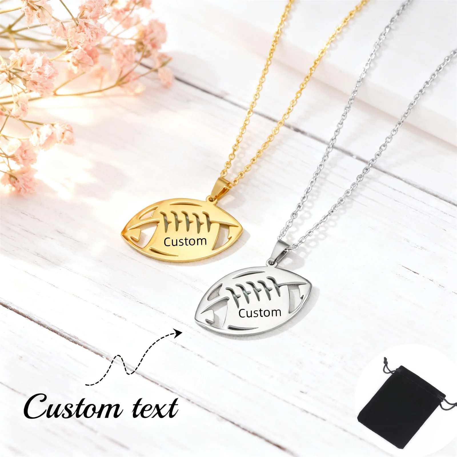 Customized Name Date Football Necklace Hip Hop Sports Necklace Stainless Steel American Football Neck Chain Sports Jewelry Gift
